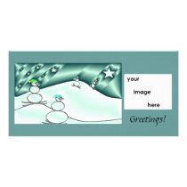 Snowpeople Skiing Photocard Template Photo Greeting Card