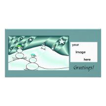 Snowpeople Skiing Photocard Template Photo Greeting Card