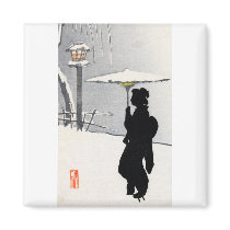 Snowscape and Japanese Geisha Fridge Magnets