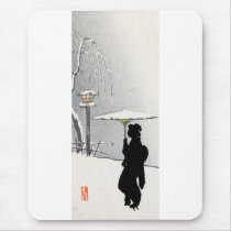 Snowscape and Japanese Geisha Mousepads