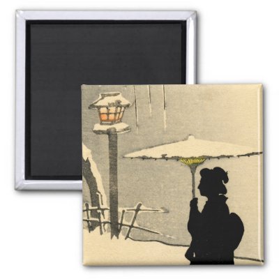 Snowscape and Japanese Geisha no2 Magnet by historicimage