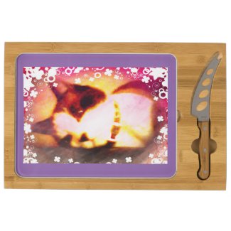 snowshoe fall colors kitty with white flowers rectangular cheese board