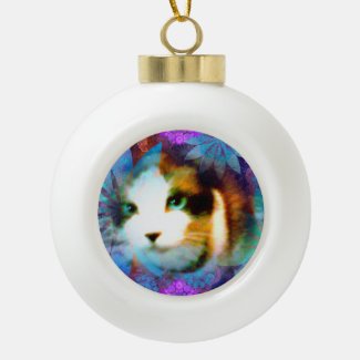 snowshoe field of flowers kitty ceramic ball christmas ornament