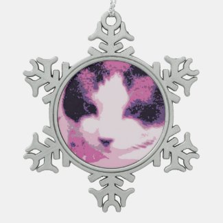snowshoe gritty art kitty done in pink snowflake pewter christmas ornament