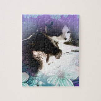 snowshoe hiding in the flowers kitty jigsaw puzzles