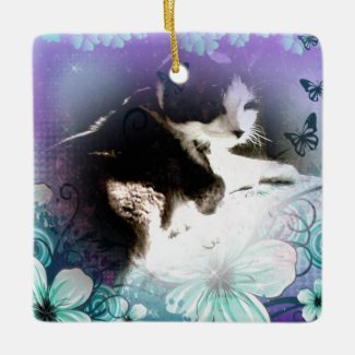 snowshoe kitty hiding in the flowers square ornament