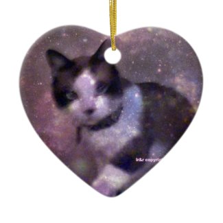snowshoe kitty in the stars Double-Sided heart ceramic christmas ornament