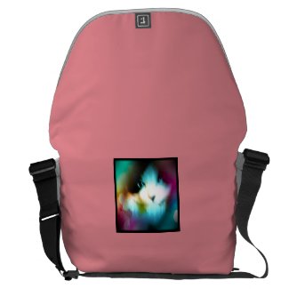 snowshoe kitty surrounded by rainbow messenger bag