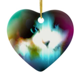 snowshoe rainbow kitty Double-Sided heart ceramic christmas ornament