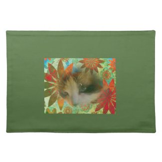 snowshoe sixties flower child kitty cloth place mat