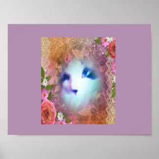 snowshoe victorian lace and flowers kitty poster