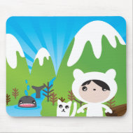 Snowy and kitten watching whaley - Mousepad