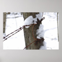 Snowy Barbed Wire Poster