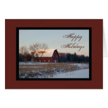 Snowy Barn Happy Holidays Card