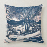 Snowy Christmas Landscape, Trees and Mountains Throw Pillow