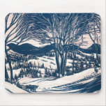 Snowy Christmas Landscape, Trees and Mountains Mouse Pads