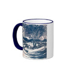 Snowy Christmas Landscape, Trees and Mountains mugs