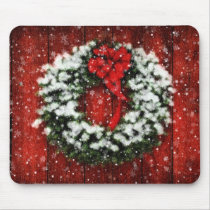 Snowy Christmas Wreath Mousepad