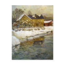 Snowy Cottage by a Canal Postcard