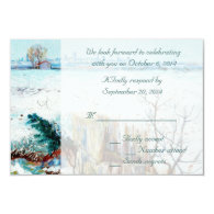 Snowy country  winter wedding RSVP  invitations. Custom Invites