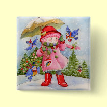 Snowy day Bluebird Afternoon buttons