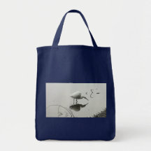 snowy egret fishing grocery tote bag
