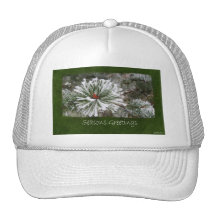 Snowy Evergreen Branches Close - Seasons Greetings Trucker Hats