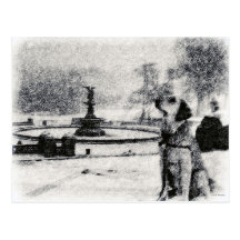 "Snowy Golden by Bethesda Fountain" Central Park Postcard