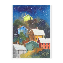 Snowy Hillside Houses postcards by ElaineOriginals Snowy Hillside Houses postcards