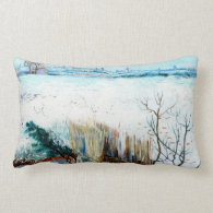 Snowy Landscape with Arles in the Background Pillow