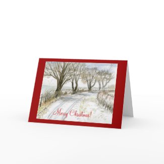 Snowy Lane Northumberland England Merry Christmas Card