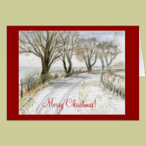Snowy Lane Northumberland England Merry Christmas cards