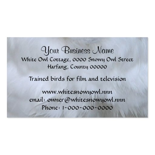 Snowy owl close up photo business card (back side)