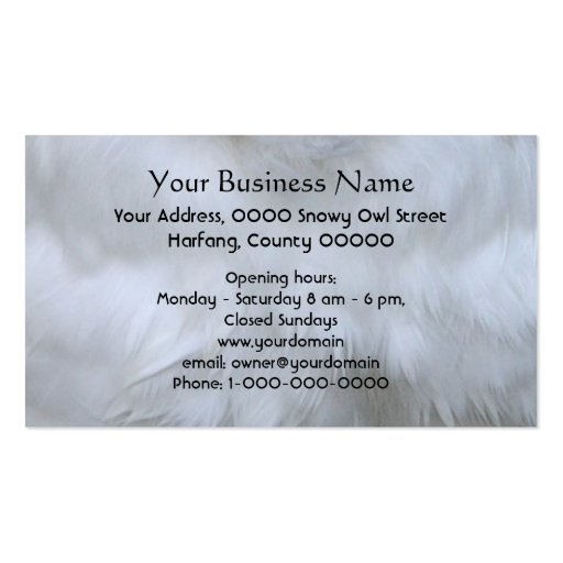 Snowy owl close up photo business card (back side)