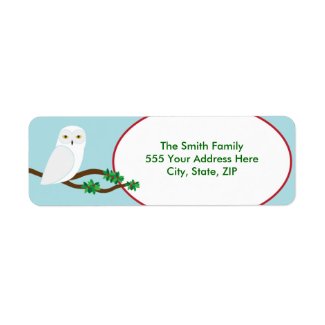 Snowy Owl Holiday Christmas Return Address Label label