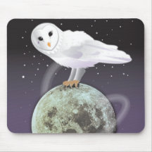 Snowy owl in the moonlight mouse pad