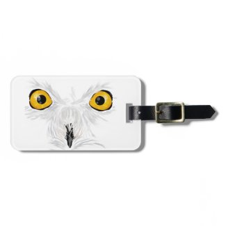 Snowy owl staring tag for bags