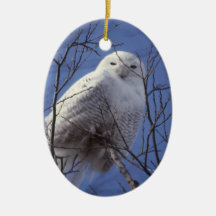 Snowy Owl - White Bird against a Sapphire Blue Sky Ornament
