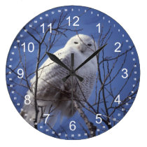Snowy Owl - White Bird and Azure Blue Sky Clock wall clocks