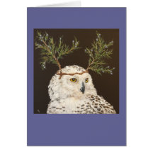 snowy owl with cedar branch hat cards