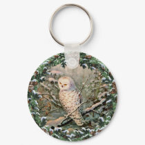 SNOWY OWL & WREATH by SHARON SHARPE keychains