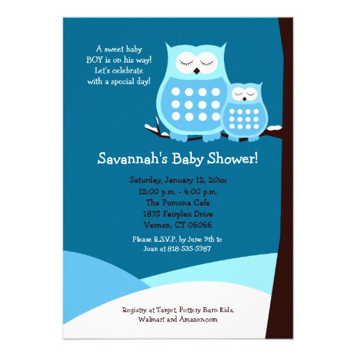 Snowy Owls 5x7 Baby Shower Invitation - Blue