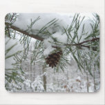 Snowy Pine Branch Mousepad