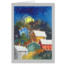 Snowy Pittsburgh Hillside Houses Card