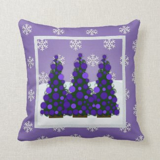 Snowy Purple Christmas Tree Throw Pillow