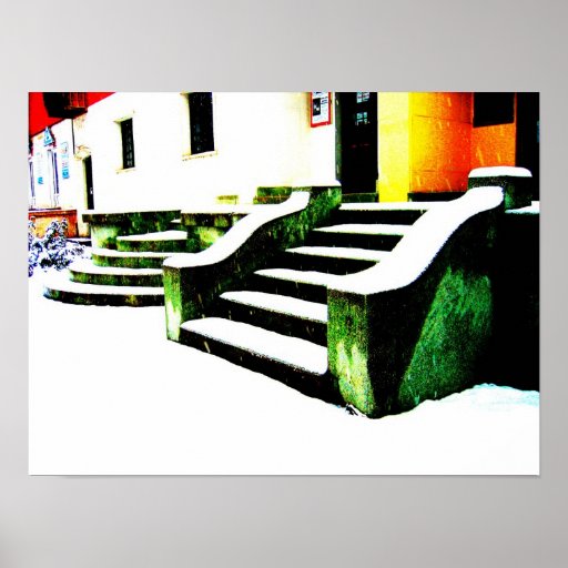 Snowy stairs posters