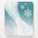 Snowy Star Ribbon (aqua & white) Mousepad