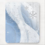 Snowy Star Ribbon (blue & white) Mousepad