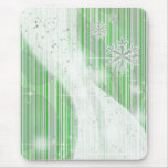 Snowy Star Ribbon (green peppermint) Mouse Pads
