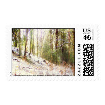 Snowy Sunlit Forest Glade #2 Postage Stamp